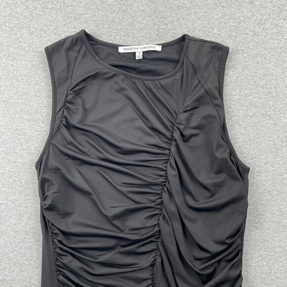 Collective Concepts Dress Size S Black Ruched Sleeveless Stretchy Bodycon Midi - Picture 11 of 14
